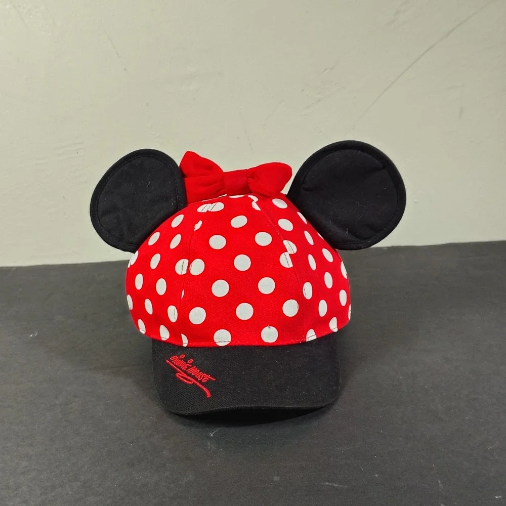 Disney Minnie Mouse Hat Girls Red Polka Dot Ears Bow Disneyland Snapback